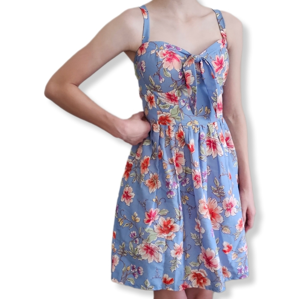 Band of Gypsies Blue Tropical Print Floral Dress Size XS W-644